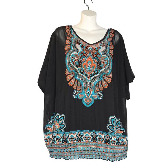 INC International Concepts Woman 1X Top Flowy Stretch Art to Wear Boho Hippie - Picture 1 of 10